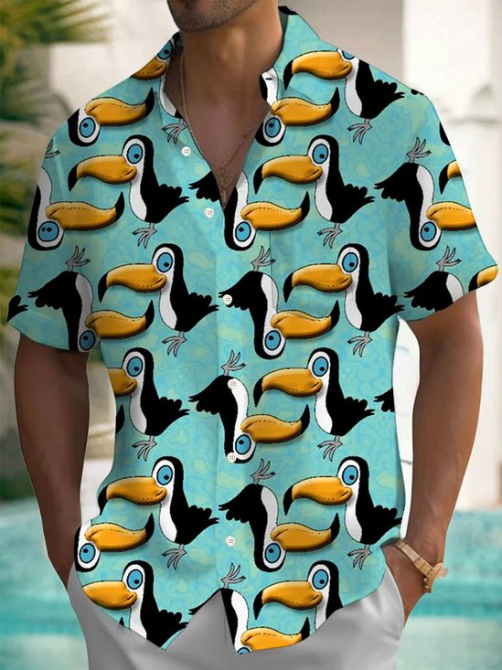 Royaura® Hawaiian Toucan Animal Print Men's Button Pocket Short Sleeve Shirt