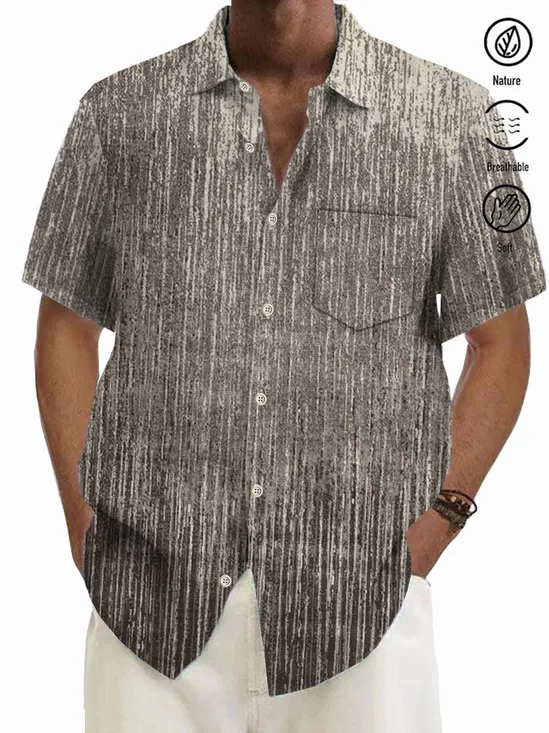 Royaura® Vintage Gradient Texture Slub Linen Print Men's Button Pocket Short Sleeve Shirt