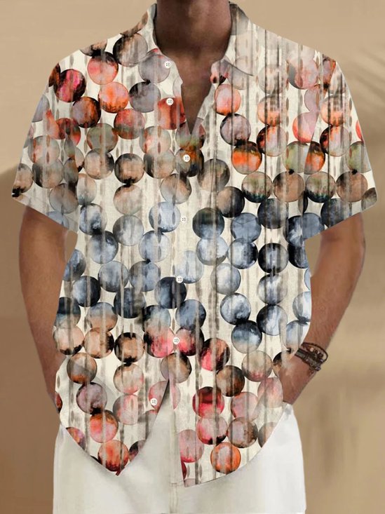 Royaura® Retro Geometric Art 3D Print Men's Button Pocket Short Sleeve Shirt