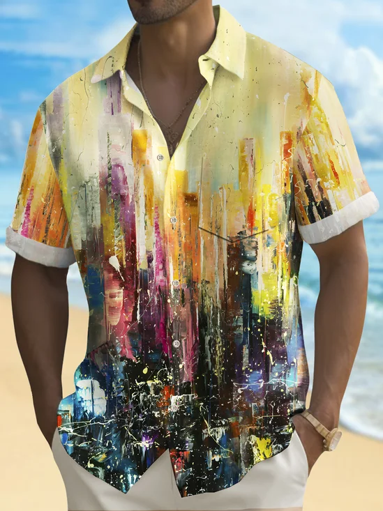 Royaura® Vintage Abstract Art Print Chest Pocket Shirt Plus Size Men's Shirt Big Tall