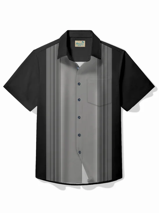 Royaura® Vintage Bowling Line Print Chest Pocket Shirt Plus Size Men's Shirt Big Tall