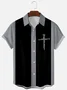 Royaura®Easter Cross Contrast Bowling Print Men's Button Pocket Short Sleeve Shirt