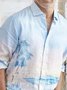 Men's Light Blue Ombre/tie-Dye Holiday Printed Comfortable-Blend Long Sleeves Casual Shirt