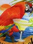 Royaura Holiday Beach Men's Hawaiian Shirt Parrot Cocktail Oil Painting Art Stretch Quick Dry Plus Size Aloha Shirt