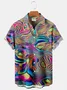 Royaura Neon Ombre Hawaiian Breast Pocket Shirt Oversized Vacation Wrinkle-Free Shirt
