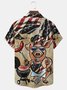 Royaura 50's Vintage American Flag Men's Camp Shirts BBQ Cartoon Pig Stretch Plus Size Aloha Hawaiian Pocket Shirts