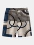 Royaura Retro Geometric Print Men's Button Pocket Two-Piece Short Sleeve Shirt And Shorts Set