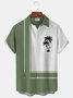 Royaura Hawaiian Coconut Tree Contrast Color Stitching Printed Men's Button Pocket Short Sleeve Two-piece Shirt