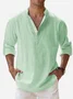 Royaura Vintage Casual Basic Cotton Linen Long Sleeve Stand Collar Shirts Breathable Comfortable Camp Shirts