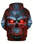 Royaura Men's Skull Print Drawstring Hooded Sweatshirt