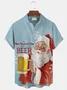 Royaura Christmas Santa Beer Print Men's Button Pocket Shirt