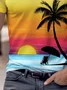 Royaura® Hawaiian Men's Coconut Tree Sunset Print T-Shirt