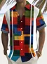 Royaura® Retro Color Block 3D Geometric Print Men's Button Pocket Short Sleeve Shirt