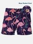 Royaura® Hawaiian Floral Flamingo Print Men's Beach Shorts