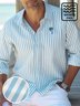 Royaura Beach Vacation Blue Men's Long Sleeve Striped Shirt Wrinkle Free Seersucker Stretch Plus Size Aloha Camp Pocket Button-Down Shirts