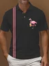 Royaura® Retro Flamingo Bowling Stripe Print Men's Button Stripe Short Sleeve Polo Shirt