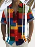 Royaura® Retro Color Block 3D Geometric Print Men's Button Pocket Short Sleeve Shirt